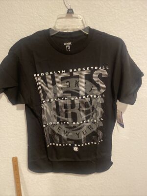 UNK Brooklyn Nets NBA Repeater Tee Shirt Black sz Medium 100% Cotton NWT