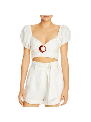 

ДРУГОЙ женский вечерний укороченный топ цвета слоновой кости с завязками и рукавами-пуфами, Цвет слоновой кости