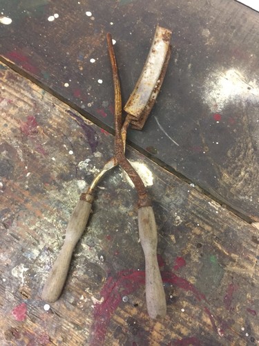 Antique or Vintage Stove Top 2 Prong Hair Crimper Curler Wood Handle FREE SHIP.