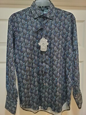 Visconti Black Long Sleeve Shirt Mens Multicolor Skull Print $135 NWT NEW Small