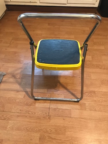 Vintage Cosco Folding Two Step Stool Ladder Yellow Plant Stand Metal