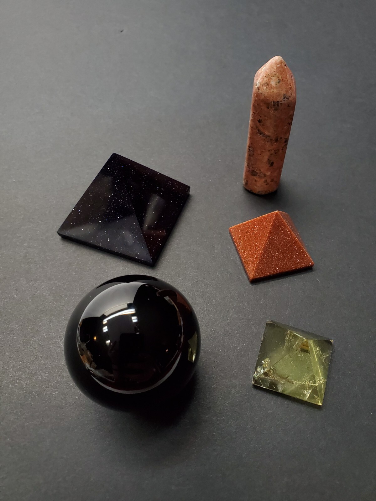 5pc Polished Stone Lot- Citrine, Blue Sandstone, Red Jasper