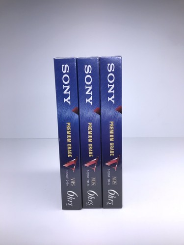 LOT 3 Sony Premium Grade T-120 Blank VHS Tapes 6 hrs - New - Sealed