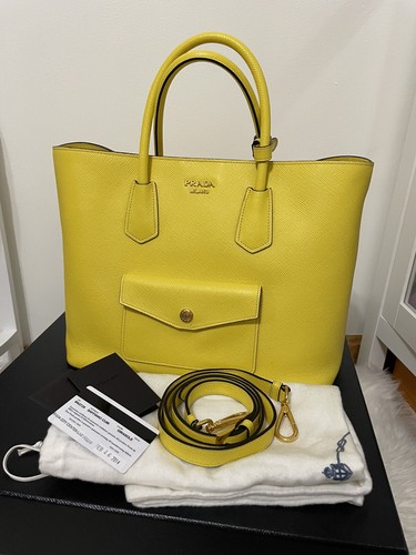 【PRADA】TOTE BAG Prada Bibliotheque Tote Saffiano with City Calf Medium Black