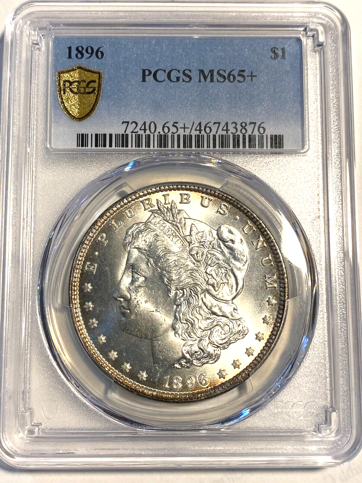 A8027,Morgan Silver Dollar PCGS 1896 P MS65+ Gold Shield Superb
