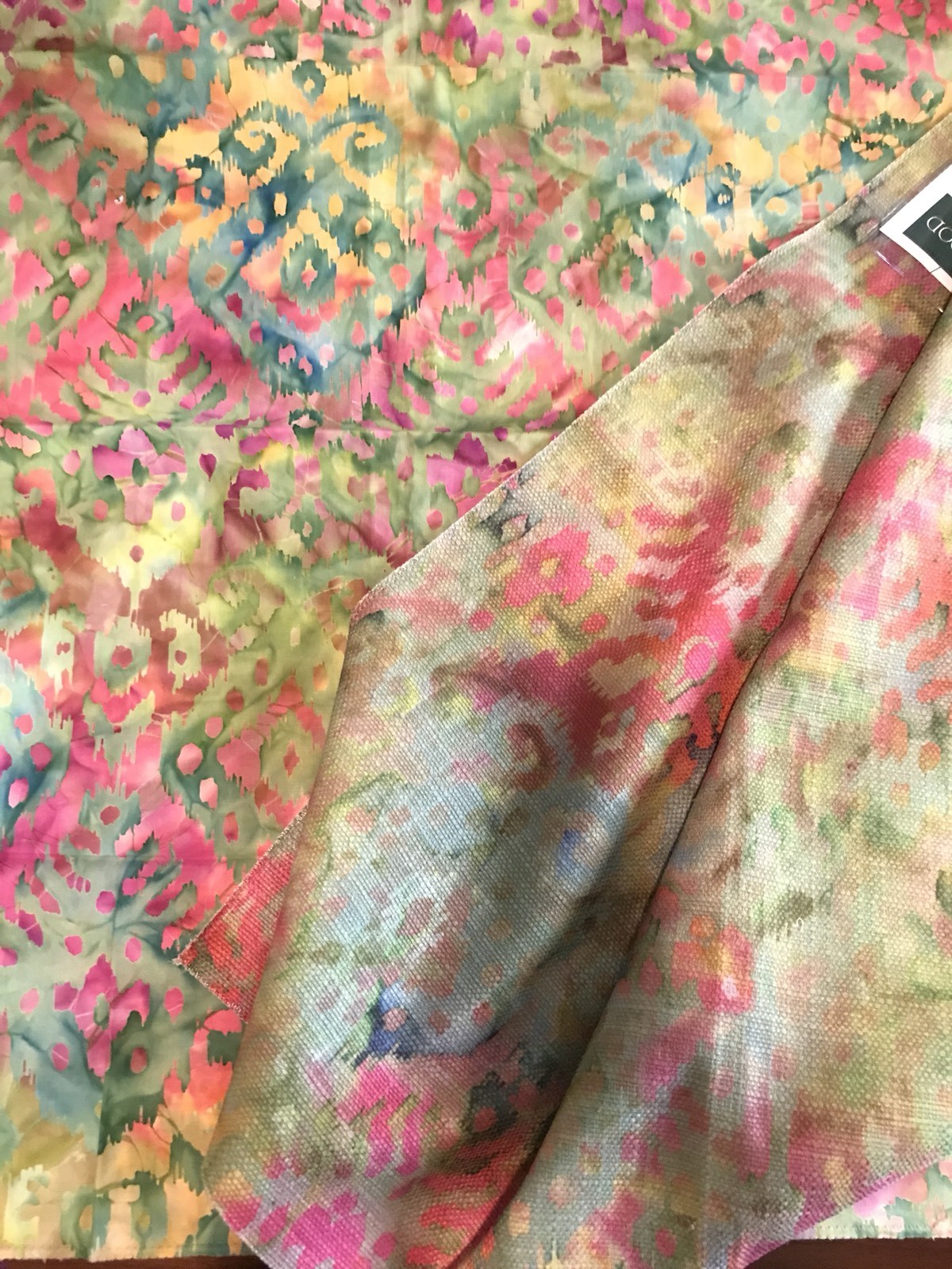 2 Co-ordinating Impressionistic BATIK Prints, By Dogwood, pinks, greens,yellows