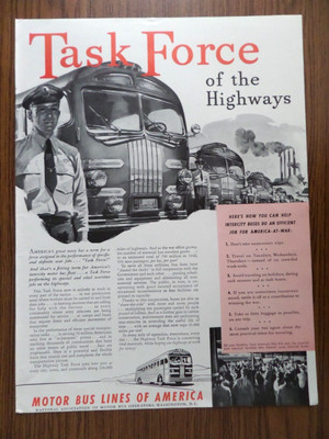 1942 Motor Bus Lines Ad - WW 2 Theme Task Force of the Highways
