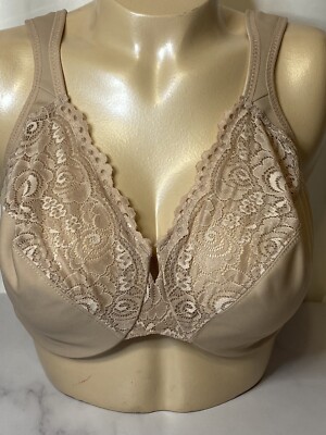 Glamorise  Size 36f Low Cut Wonderwire Lace Bra Underwire #1240 Café