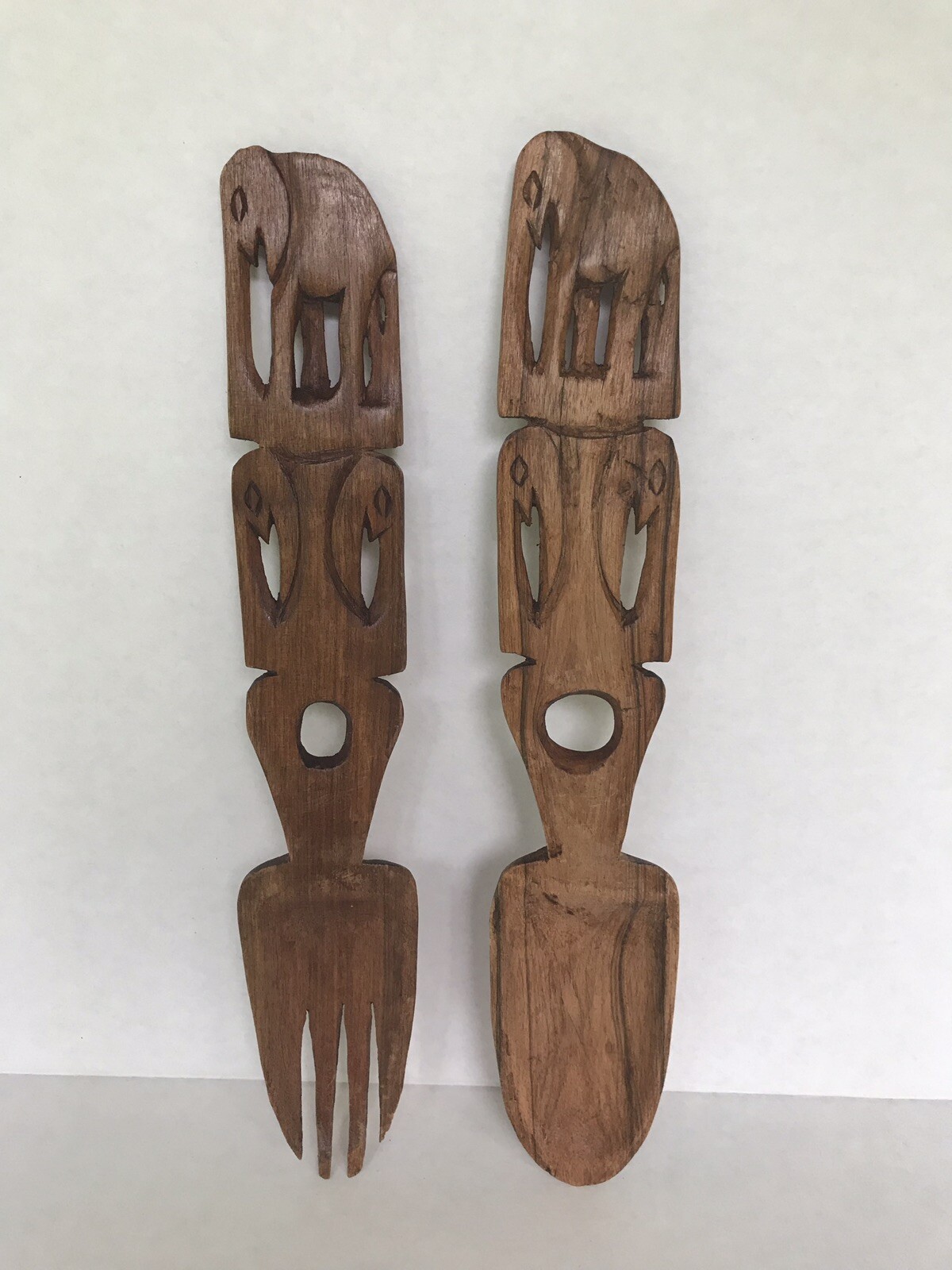 Elephant Fork and Spoon Salad Serving Set rustic handcrated wood Elephants