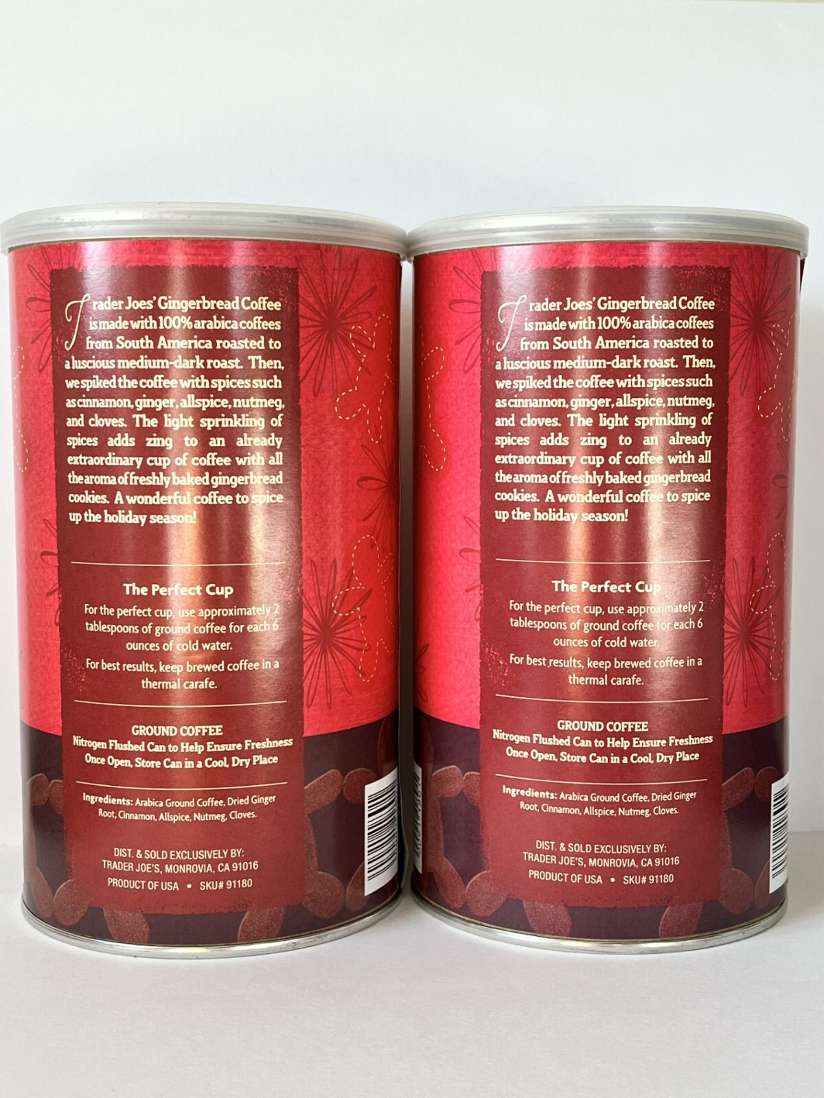 2 Packs Trader Joe's Gingerbread Ground Coffee Medium Dark Roast 14 oz Each