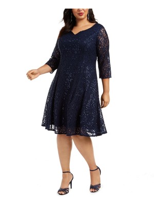 

Женское темно-синее платье-футляр длиной до колена с V-образным вырезом и рукавами 3/4 SLNY, 22 Вт, Navy