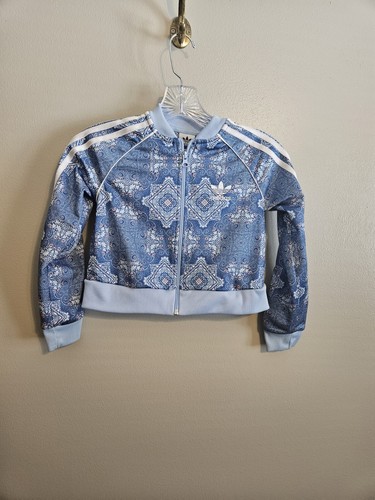 Adidas Girls Blue Floral Zip Up Floral Stripe Track Suit