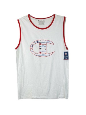 

CHAMPION Мужская белая круглая классическая майка без рукавов с принтом, Белый, RN15763