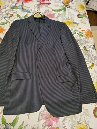 Calvin Klein Collection Suit - 40R/34x31, Black w/Chalk Gray Pinstripes- Wool