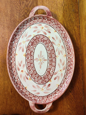 Temp-Tations Tara Old World Cranberry LARGE HANDLED PLATTER 18X11.5+ Never used