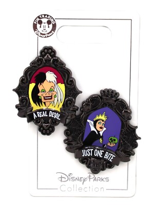 Disney 2019 Villain Evil Queen & Cruella De Vil Framed Cameo 2 Pin Set-New