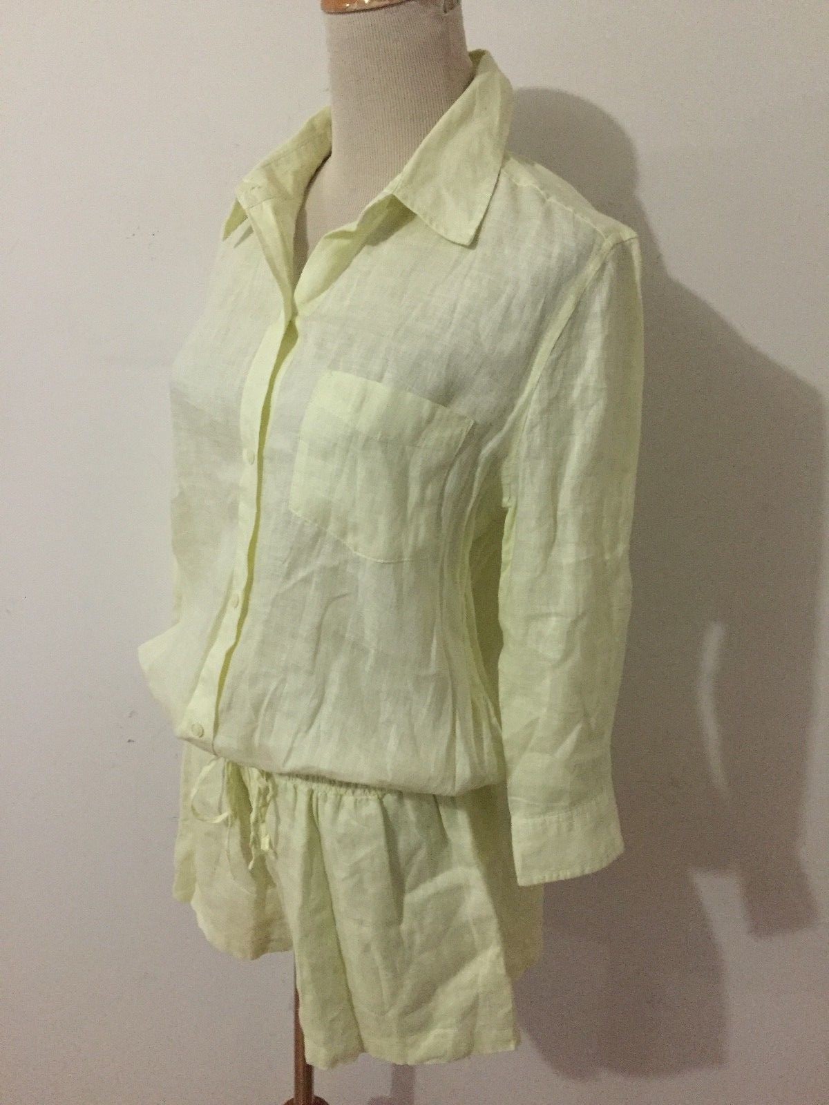 Victoria's Secret 100% Linen Romper Semi-Sheer Yellow Size 10  New!  NWOT!