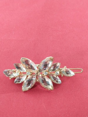  Vtg Barrette PALE YELLOW PEACH FACETED PLASTIC GEMS *146-f1