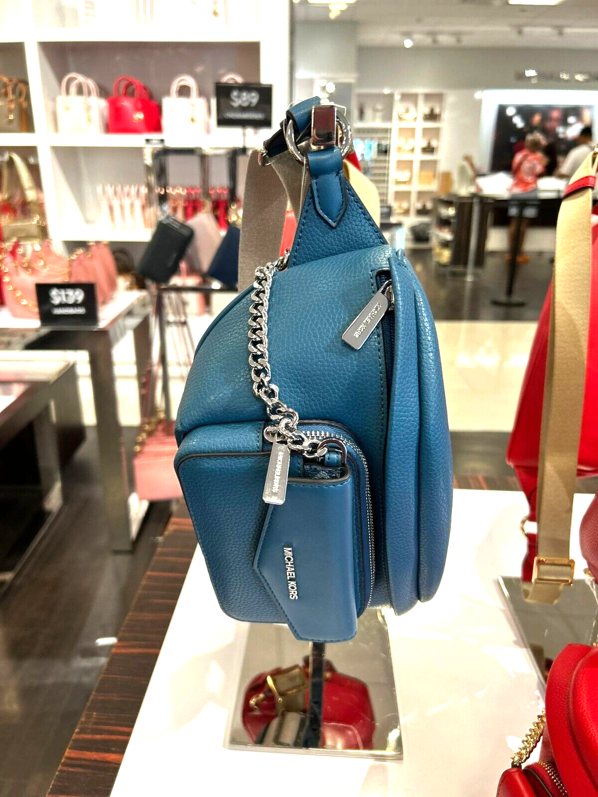 Michael Kors Maisie Women Large Pebbled Leather 2 in 1 Sling Pack Belt Bag Teal eBay