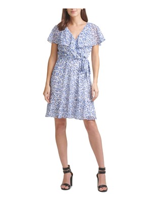 

DKNY Женская короткая вечерняя искусственная накидка на молнии с развевающимися рукавами и декольте