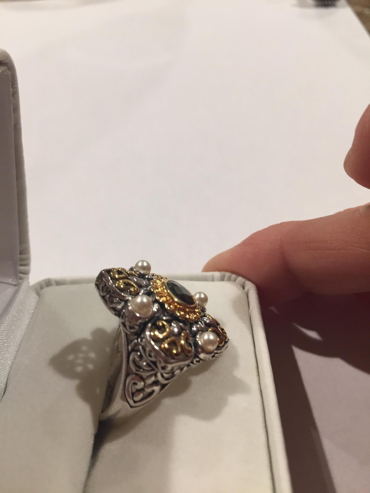 Ssilver with 14k overlay, cultured pearls and onyx stone  size 7.5