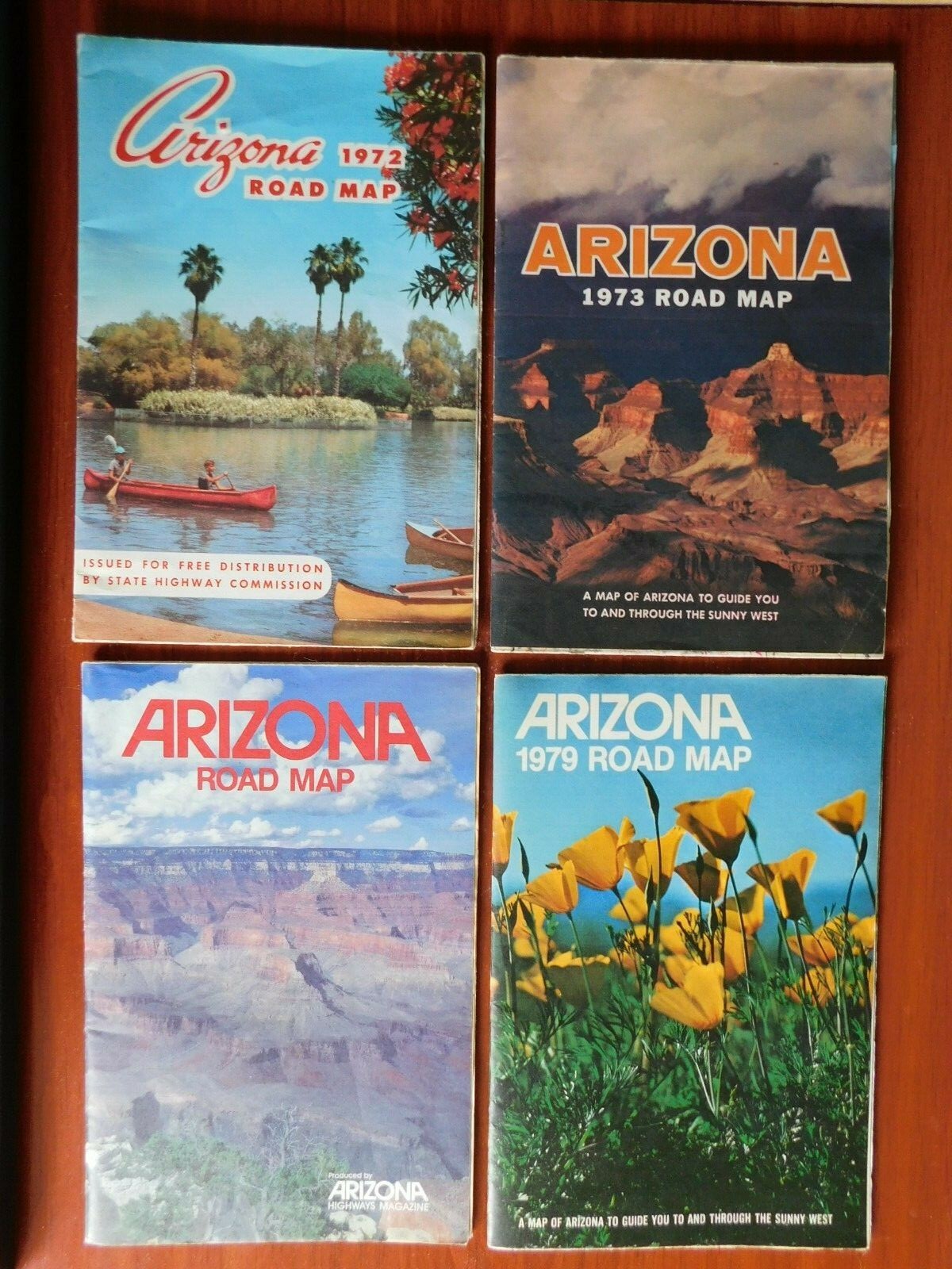 Arizona Road Map 1972 1973 1979 1985 - 4 Vintage folded maps