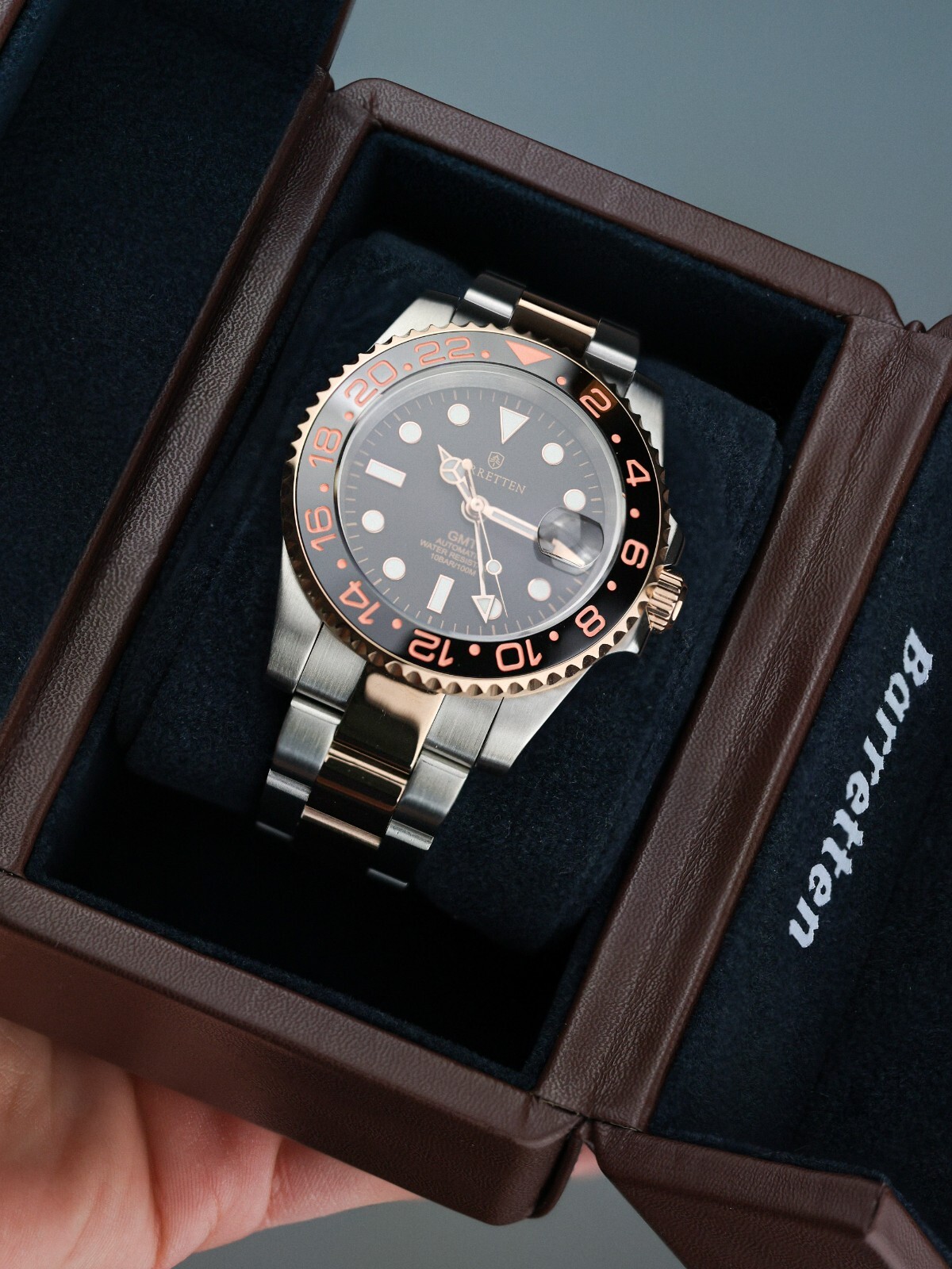 Pre-owned Seiko Barretten Rootbeer Gmt Custom Watch  Nh34 Men's Waterproof Ceramic Sapphire