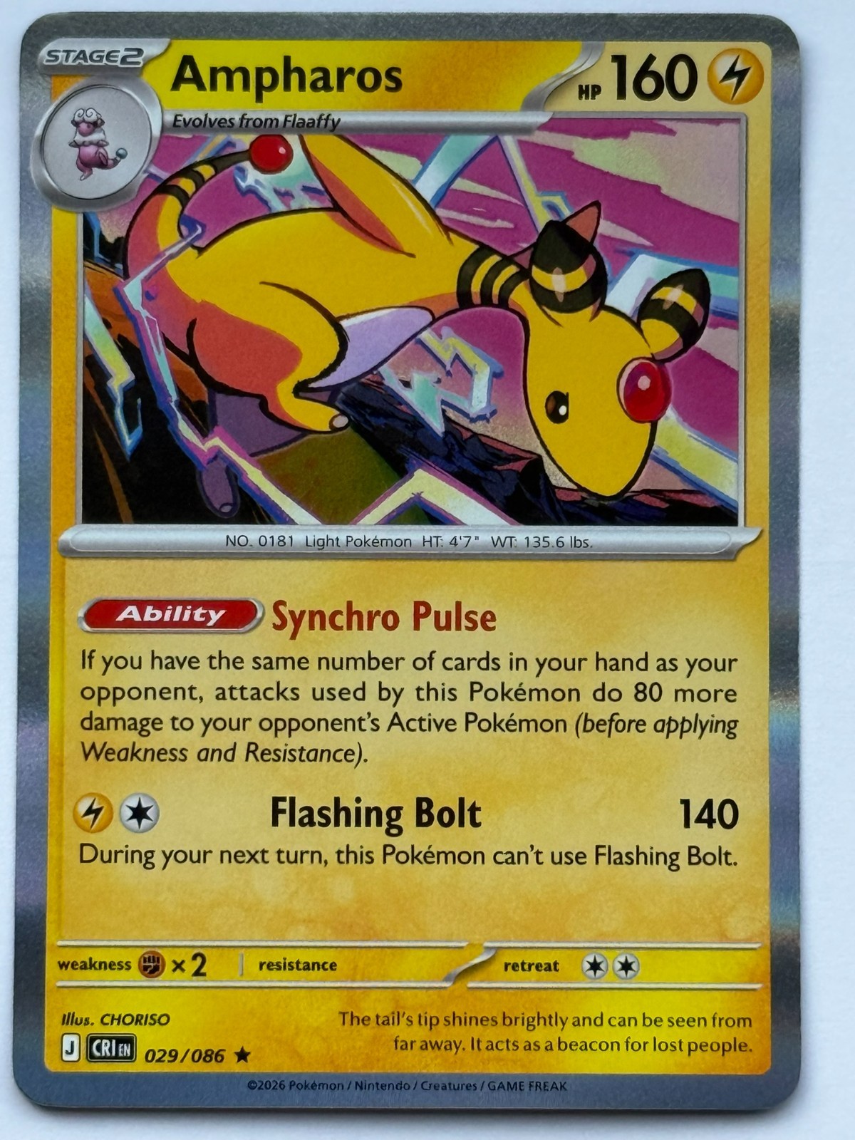 Ampharos 029/086 from Chaos Rising — Holo, seller photograph