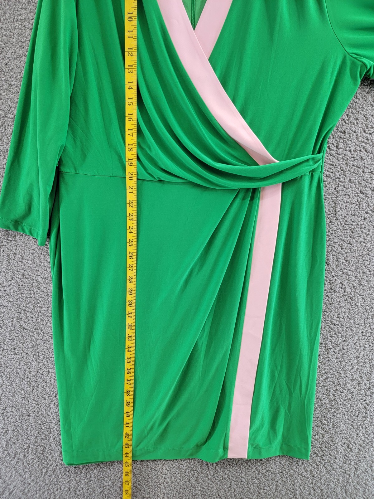 Kasper Colorblocked Faux-Wrap Sheath Dress Women's XXL Green/Pink Back Zip - Picture 8 of 16