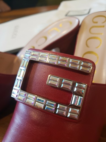 Pre-owned Gucci Nwb  Women's Leather Shoes Malaga Kid With Gg Logo Red  39 Us 9