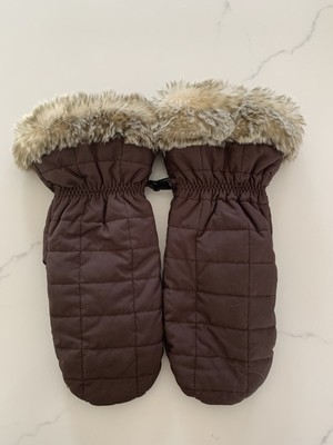 LL Bean Women s Ultrawarm Primaloft Brown Faux Fur Trim Mittens New No Tag