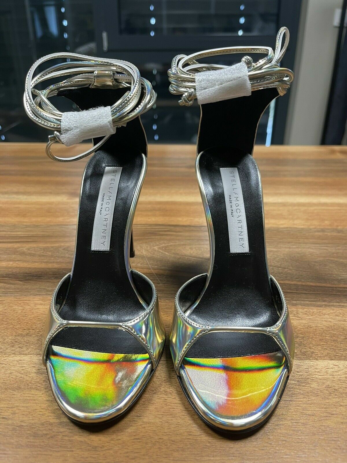 STELLA MCCARTNEY STELLA MCCARTNEY SILVER VEGAN FAUX ANKLE TIE HEELS SANDALS PUMPS SCHUHE SHOES 35
