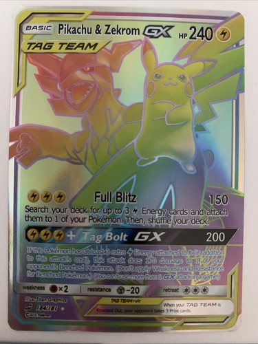 3x Pokemon Karte Pikachu Zekrom GX Rainbow 184181 162181 33181 Rare Proxy