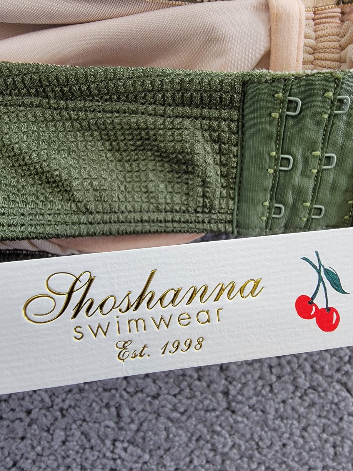 Shoshanna Cinched Chain Bikini Top Women's B Olive Halter Neck Hook & Eye Back - Picture 13 of 14