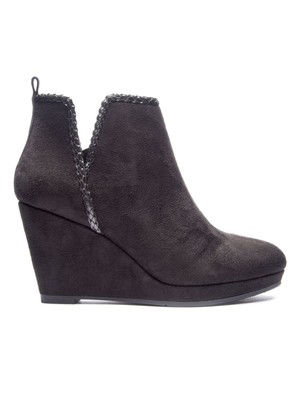 CHINESE LAUNDRY Womens Black Split Braid Ankle Shaft Volcano Wedge Booties 6.5 M