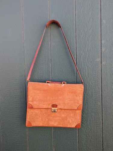 Vintage Brown Suede And Leather Briefcase W Multi