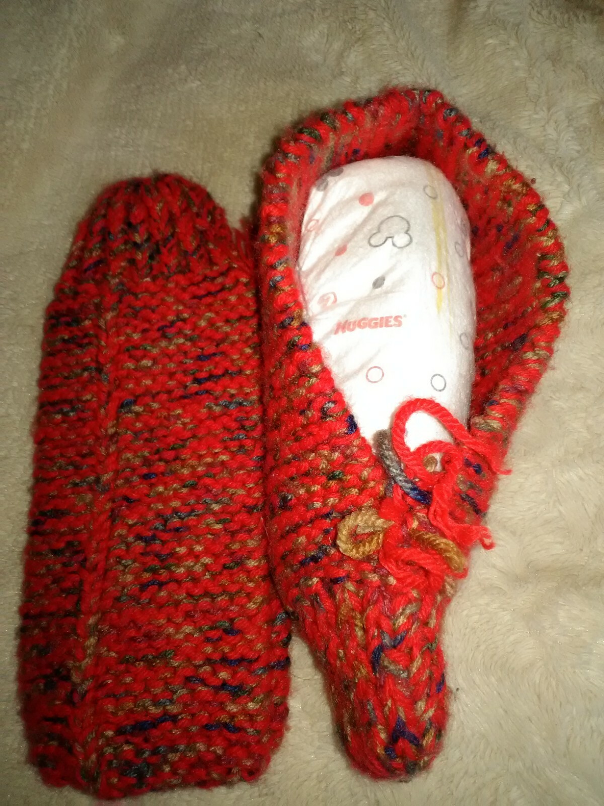 handmade knitted booties for adults sizes medium to large,color red 9