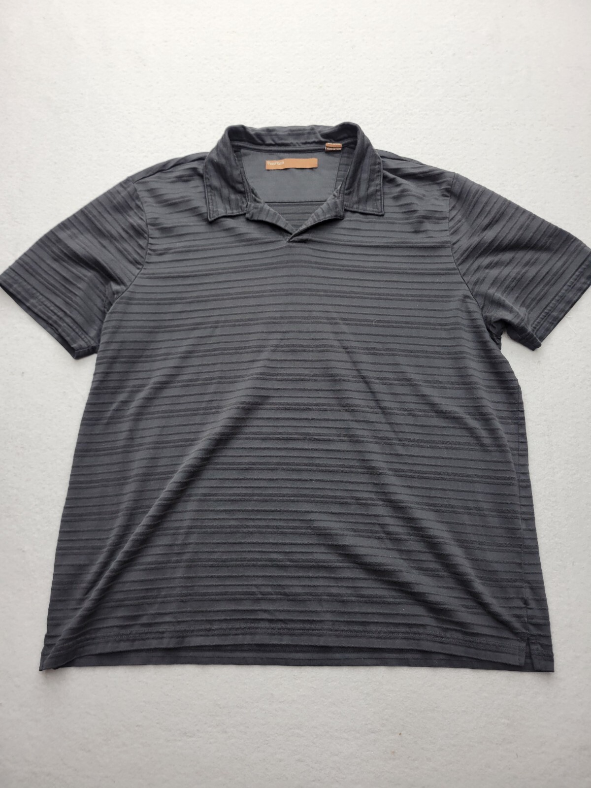 Perry Ellis Mens Polo Size XL Black Short Sleeve Striped Cotton Blend Knit Golf