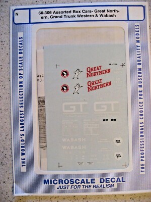 Microscale Decal N 60-306 Assorted Box Cars - Great Northern Grand Trunk Western