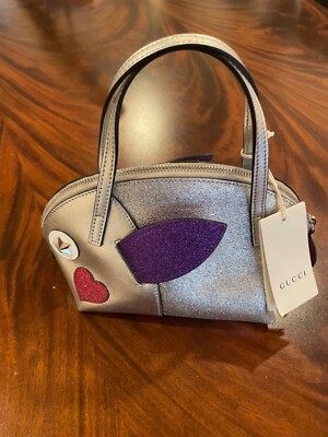 Gucci Kids Zoo Dome Silver Metallic Rabbit Bag