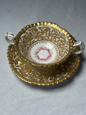 HAMMERSLEY OVINGTON BROTHERS Cream Soup Bowl Roses Gold Encrusted