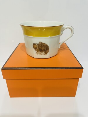 Hermes Cup  France Porcelain   Chasse    Yellow Griffon  4.1in x  3in