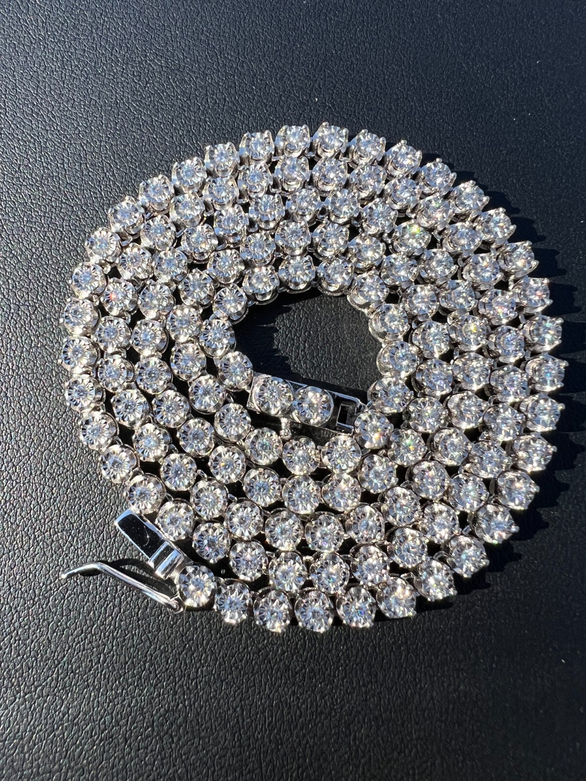 Pre-owned Harlembing 3mm Natural Vs D Diamond Illusion Set Tennis Chain Necklace In 925 Silver 2-3ct In White/colorless