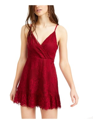 

SPECHLESS Женское бордовое короткое платье с запахом на тонких бретельках для юниоров, Burgundy