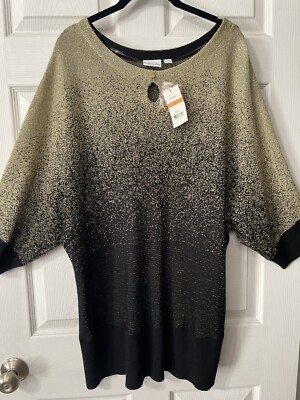 NWT Kim Rogers Plus Size 3X Black Gold Pullover Sweater 3/4 Dolman Sleeves Party