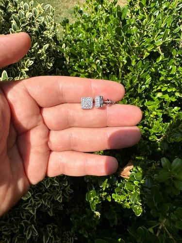 Pre-owned Silver 1.32ct Vvs Real Diamond Men's Solid 925  Iced Hip Hop Square Earrings 8mm In White