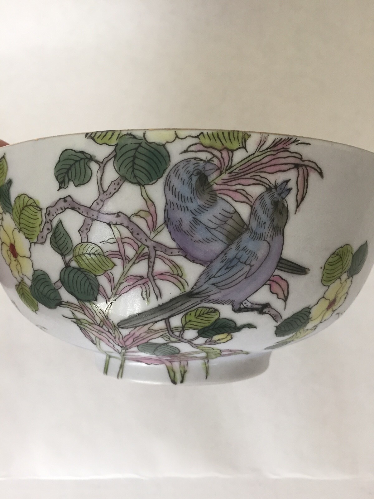 Beautiful Vintage Oriental Asian Decorative Bowl with Birds & Flowers (BC)