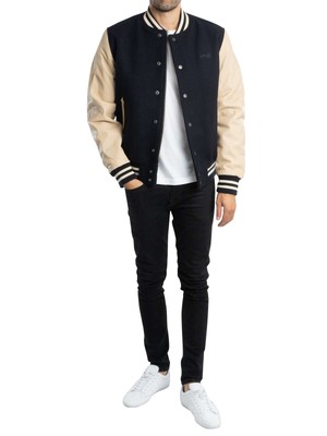 SCHOTT SCHOTT MEN'S VARSITY JACKET, BLUE