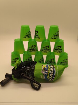 mini Speed Stacks Cup Stacking Game Set 12 Neon Green Cups & Bag