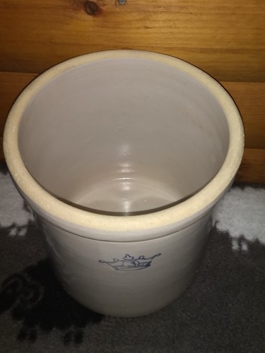 Antique 3 Gallon Stoneware Crock Blue Crown Robinson Ransbottom, Excellent Cond.